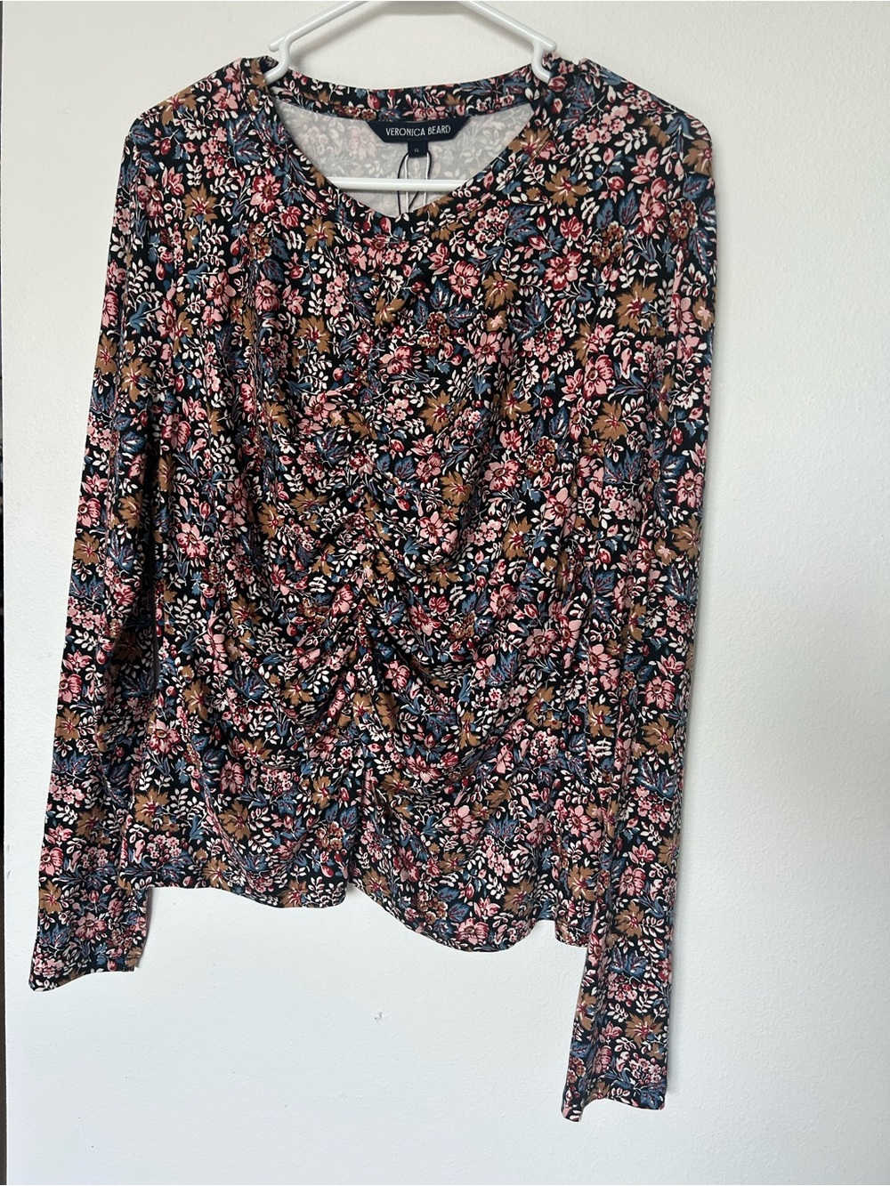 Veronica Beard Women's Floral Long-Sleeve Ruched Top - XL NWT